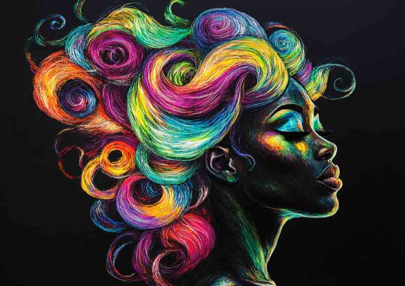Black woman with long colorful hair