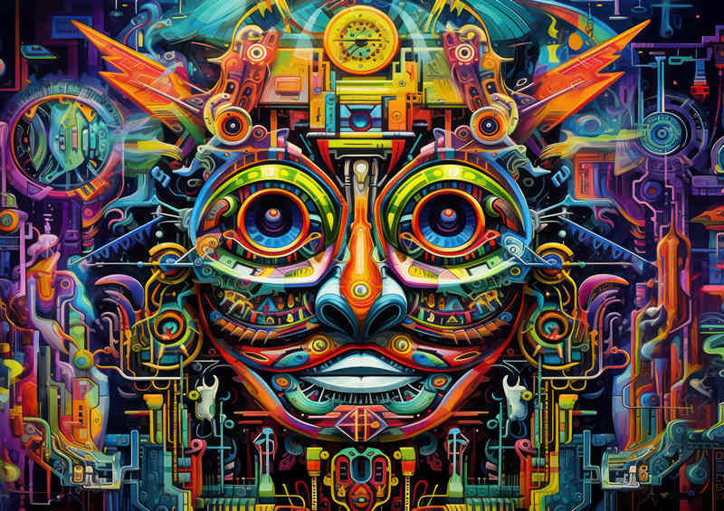 Colourful Aztec style face abstract