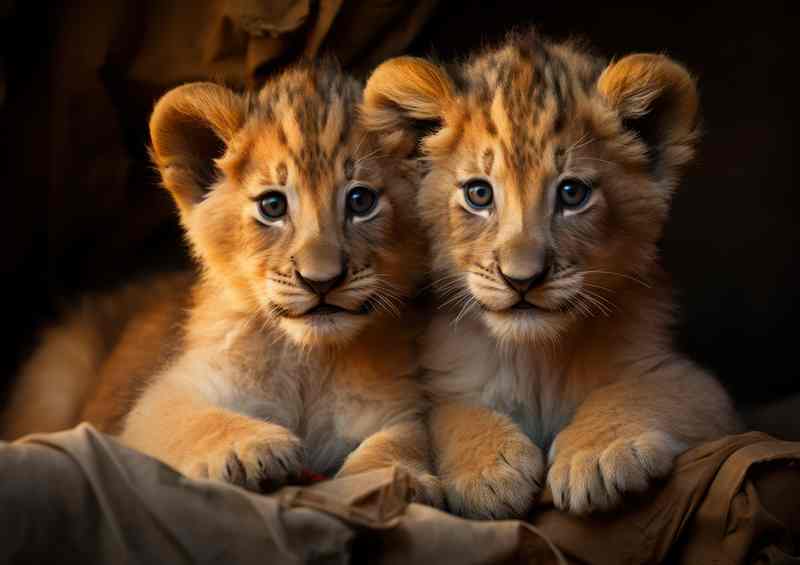 Pair of lion cubs kenyan africa