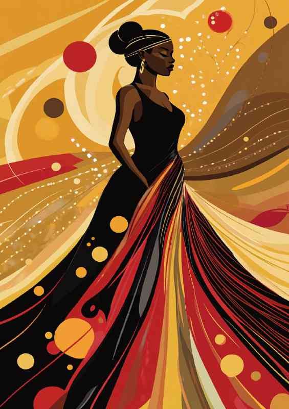 Colorful African American woman in a long flowing dress