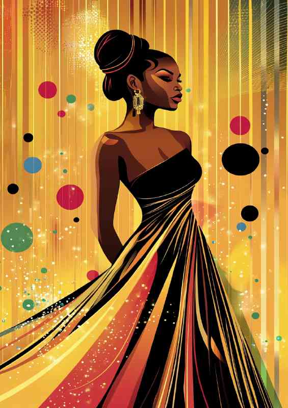 Colorful African American woman in a long flowing dress beautiful