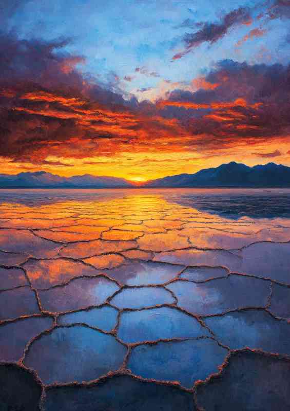 Painting of the vast salt flats at sunset