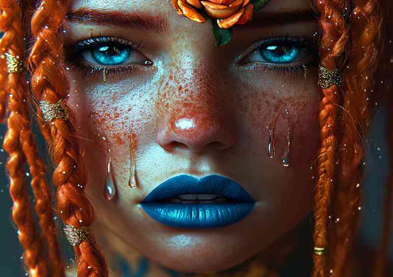 Beautiful girl with blue lipstick gold and orange brades