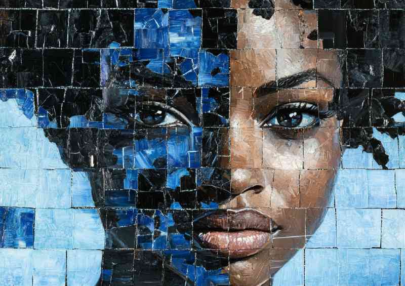 Face made of blue and black crystal griding