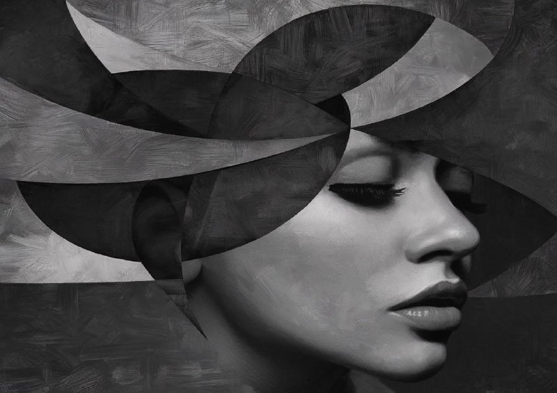 Monochromatic portrait of a woman s face with shapes