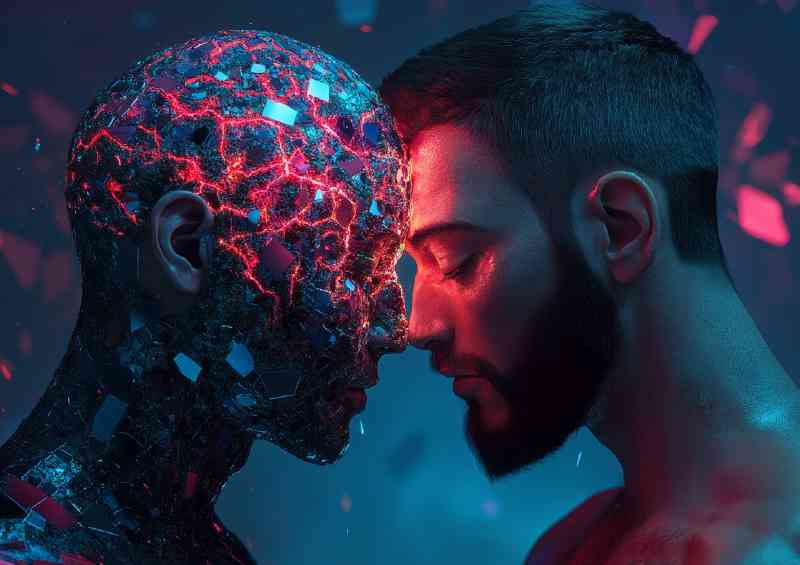 Two men with their heads touching