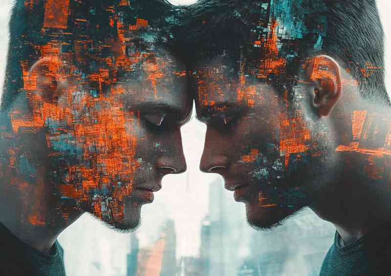 Two men with their heads touching digital art