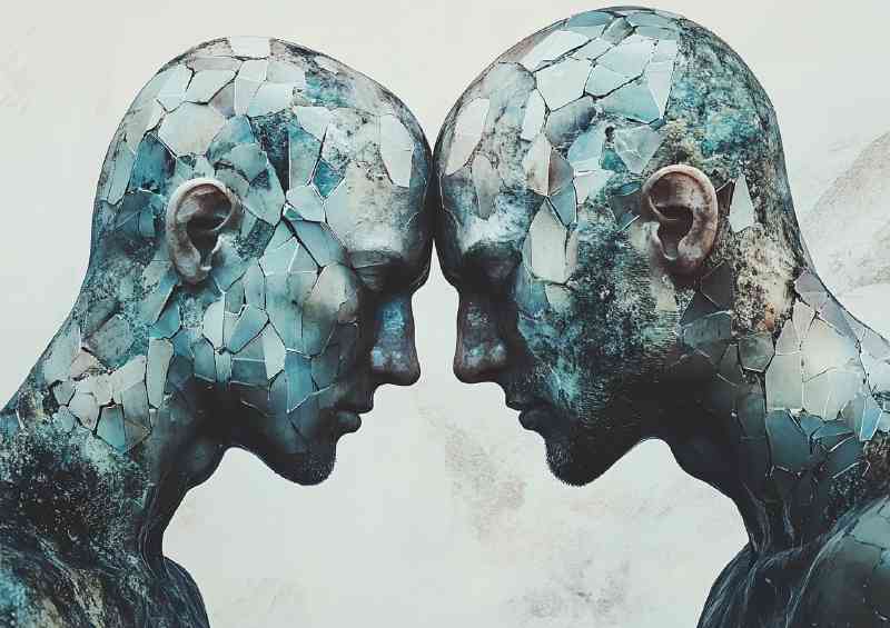 Two men with their heads touching digital art style
