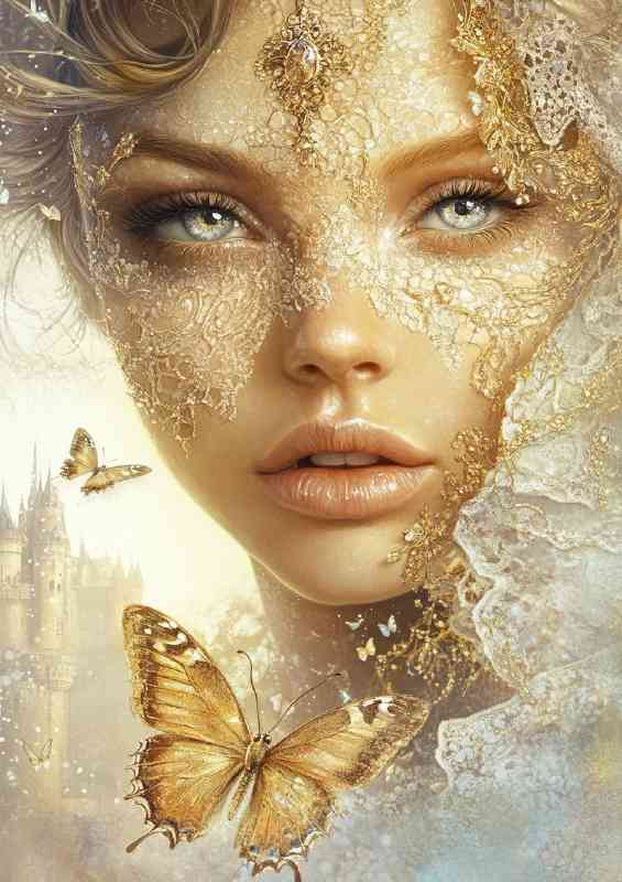 A beautiful girl with gold butterflies