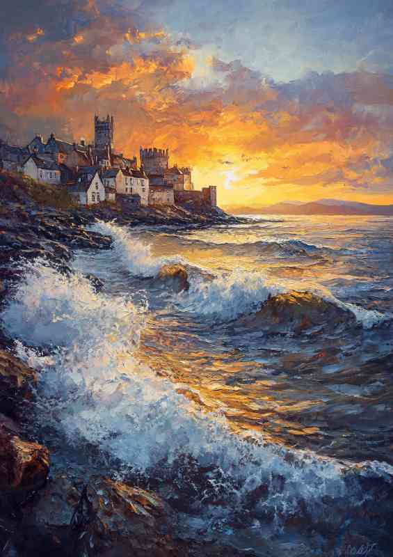 A beautiful oil painting of the sunset over Barmouth