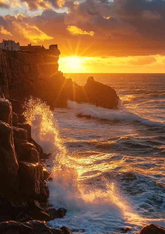 A coastal sunset over the cliffs of Guernsey with wav 56d7ac25-8bdc-453e-8ec8-4935d4bca901