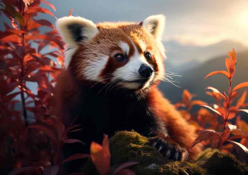 Red Panda in the mountains basking in the sun