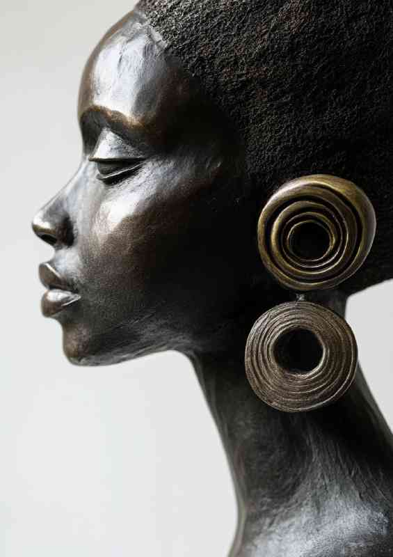 African woman sculpture with an earring in the shape