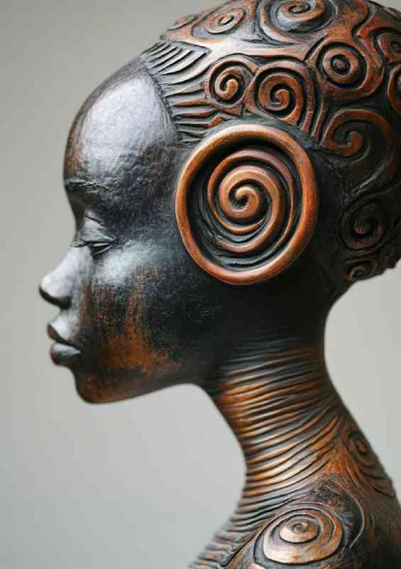 African woman sculpture with futuristic ear