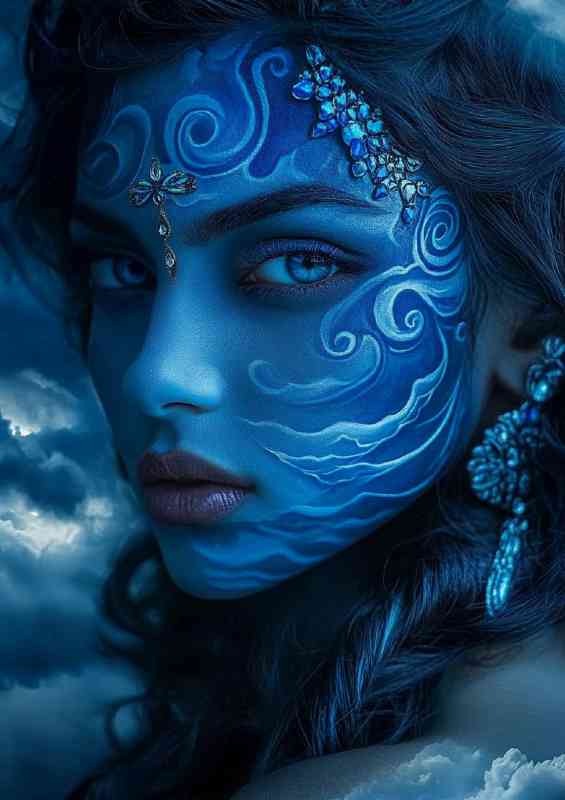 Beautiful Indian woman with blue skin