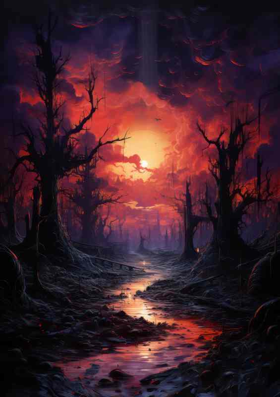 Blood Moon Over Mysterious Forest