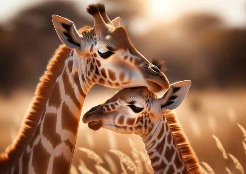Savanna Sweetheart a baby giraffe nuzzling its mother