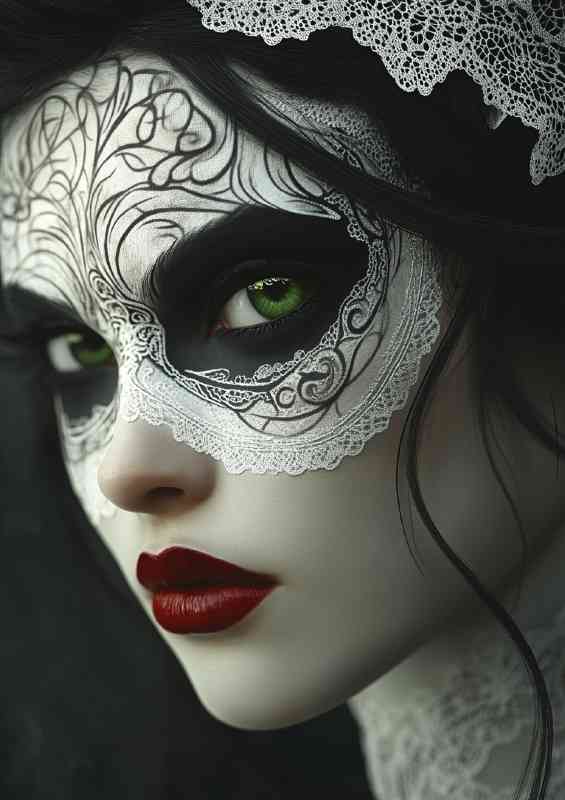 Beautiful woman with green eyes red lips