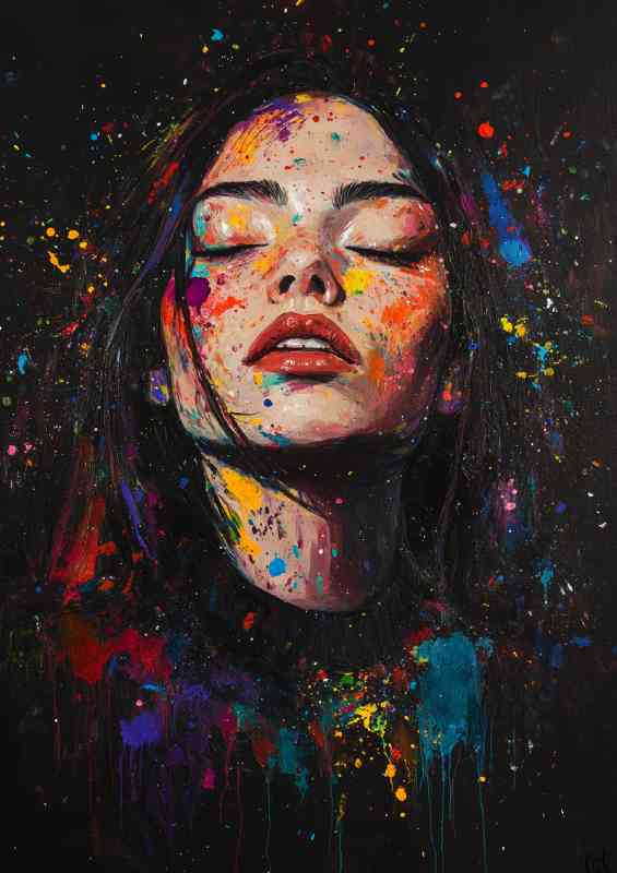 Beautiful woman with her eyes closed colorful paint