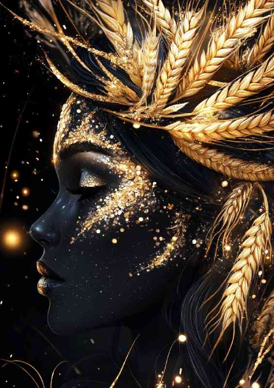 Black and gold goddess with wheat glitter