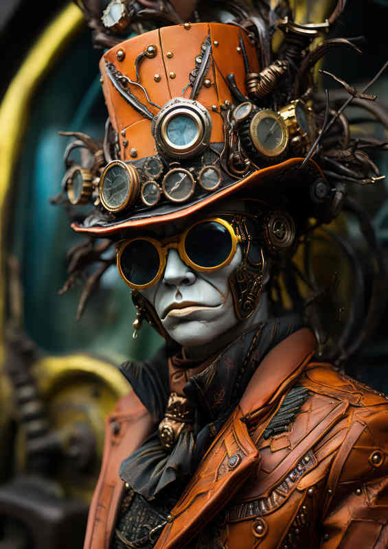 Steampunk hyper neo style with a colourful orange hat
