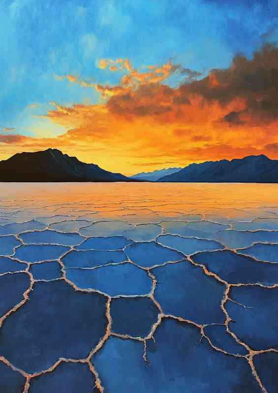 The vast salt flats at sunset