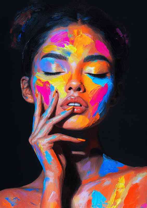 Woman with her eyes closed painted in vibe