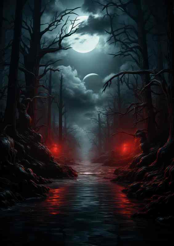 Moonlit Dreamscape Forest at Night