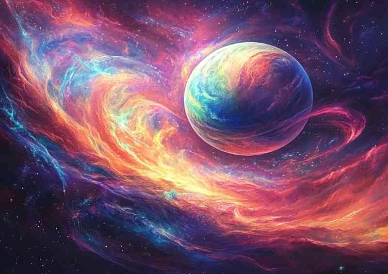 Vibrant colorful space scene with a planet nebula