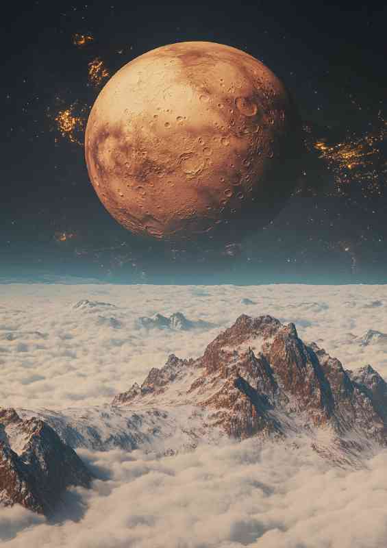 A giant planet rising above the clouds