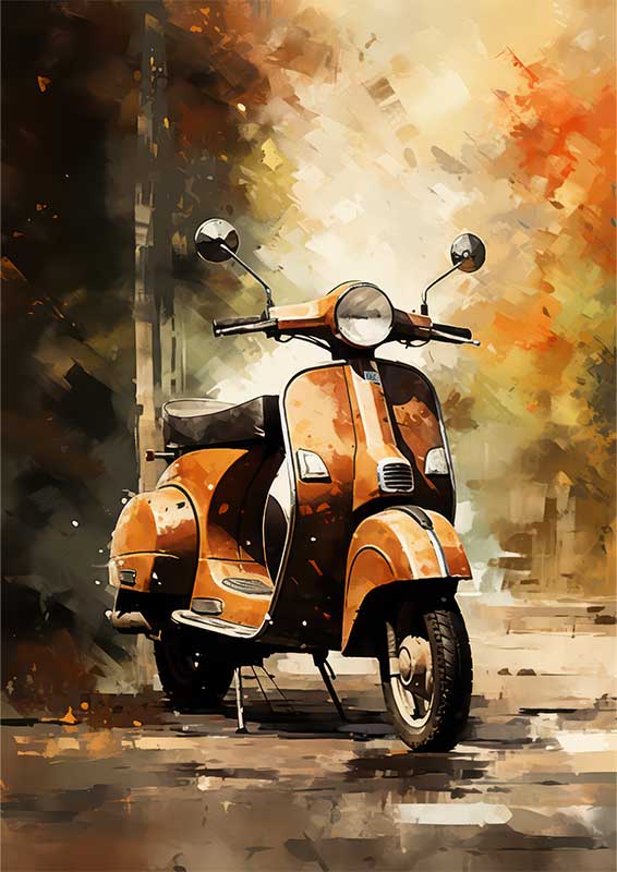 Old Orange Scooter Bike Parked On The Streets Of Italy