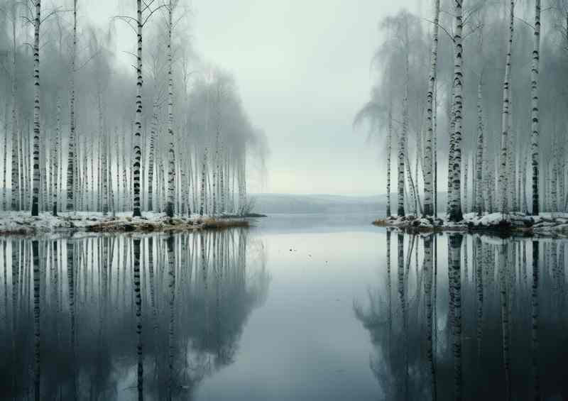 A Tranquil Scene Black And White Trees Reflection