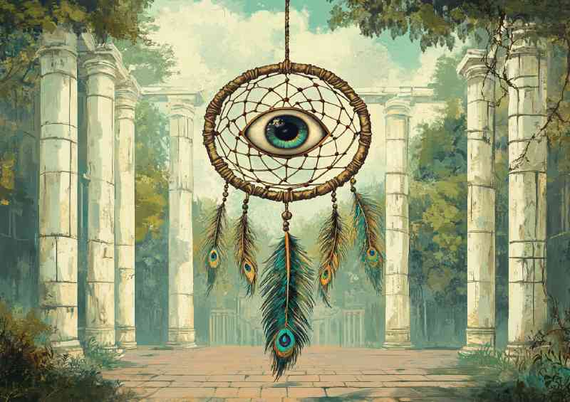 Dreamcatcher with an eye in the middle floating coloums