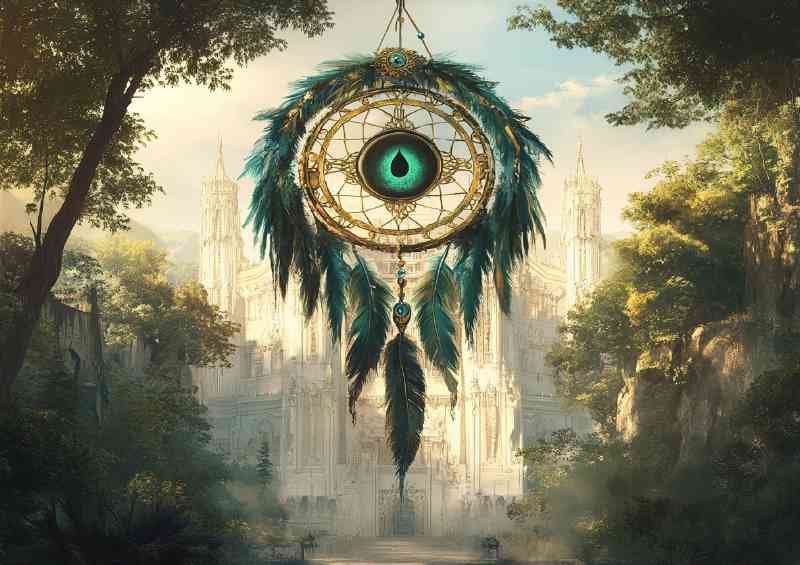 Large dreamcatcher with green and gold