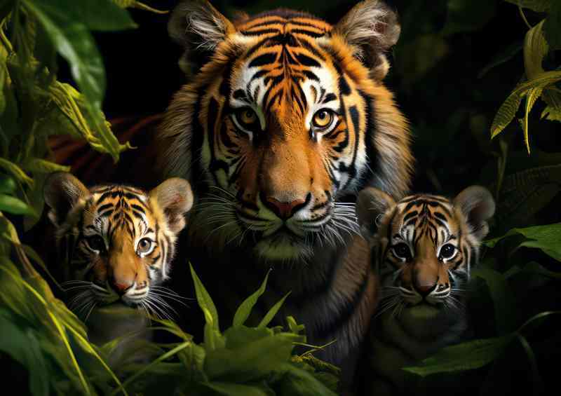 Tiger and her pair of cubs in the juingle