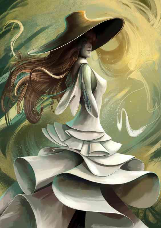Ethereal figure possibly a woman with flowing hair