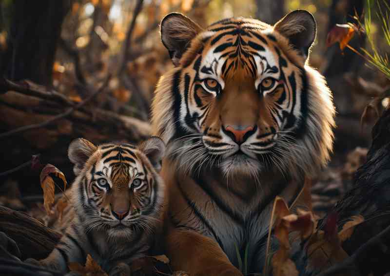 Tigers one mother and her pup are laying