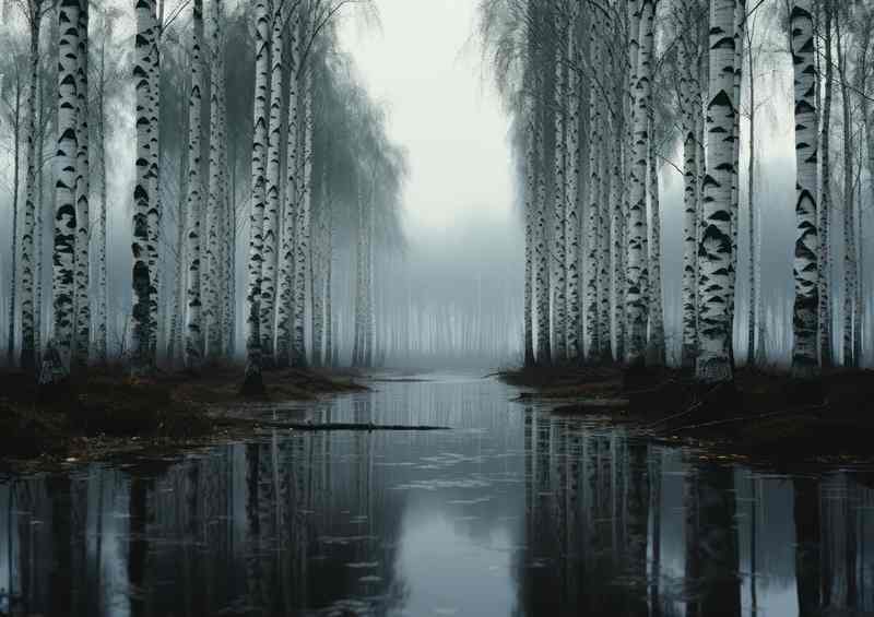 Mirror of Nature Trees Reflecting in Monochrome