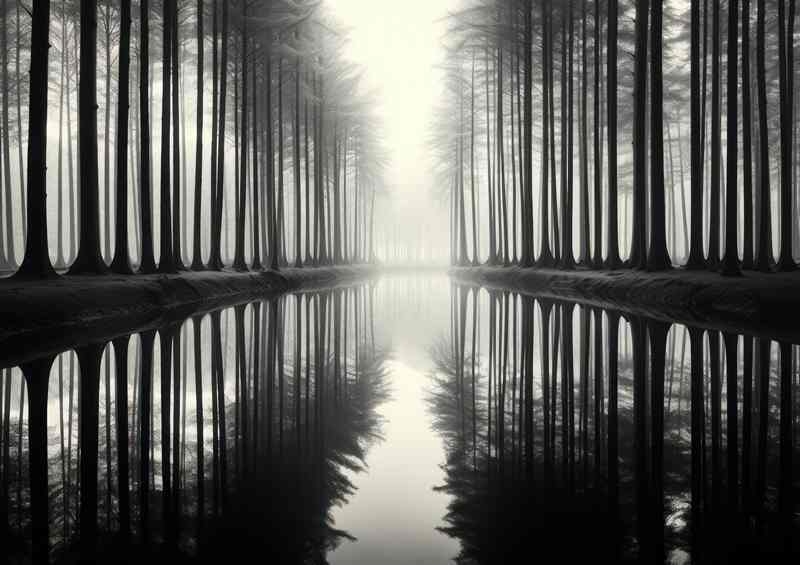 Monochrome Serenity Trees by Reflecting Waters