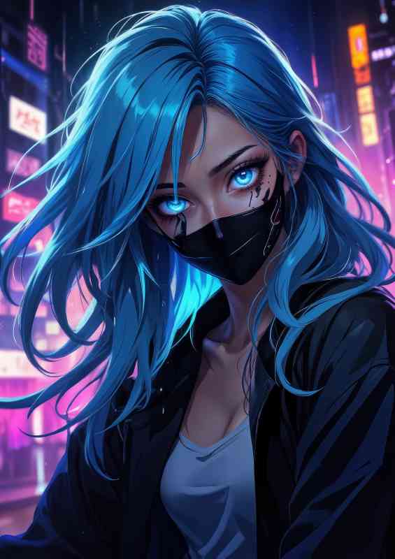 Blue haired anime cyberpunk style female