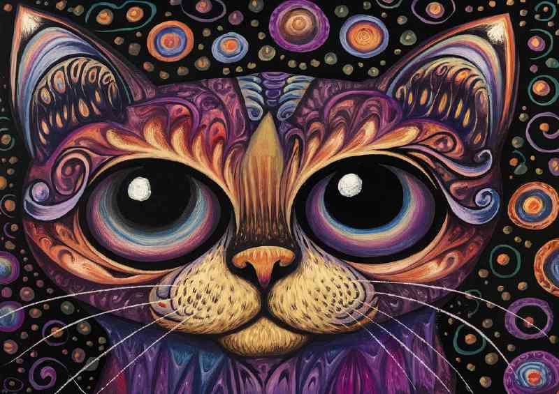 Intricately designed abstract cats face