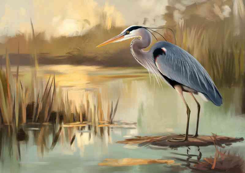 Wetlands and a heron bird