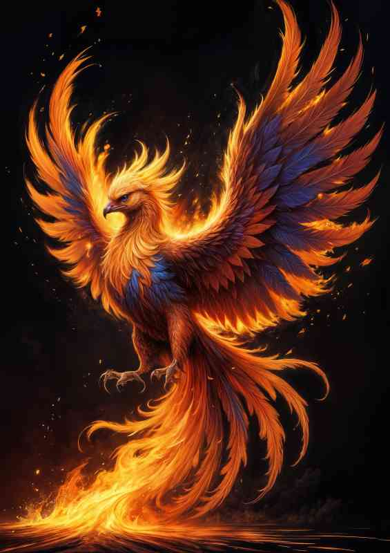 Fiery colourful phoenix with wild fire