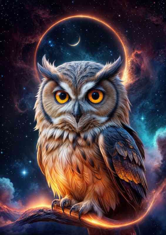 Large magestic owl on a perch at night