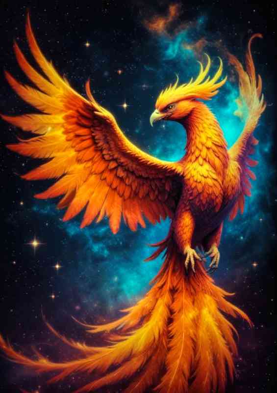 Majestic fiery phoenix at night-studio