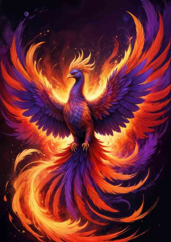 Majestic phoenix with vibrant reds and purples