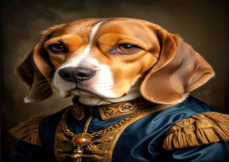 Magestic beagle dog in surreal vintage attire