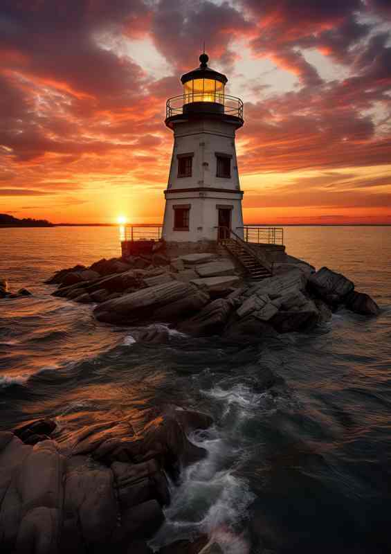 Dusks Embrace Lighthouse in Sunset Glow