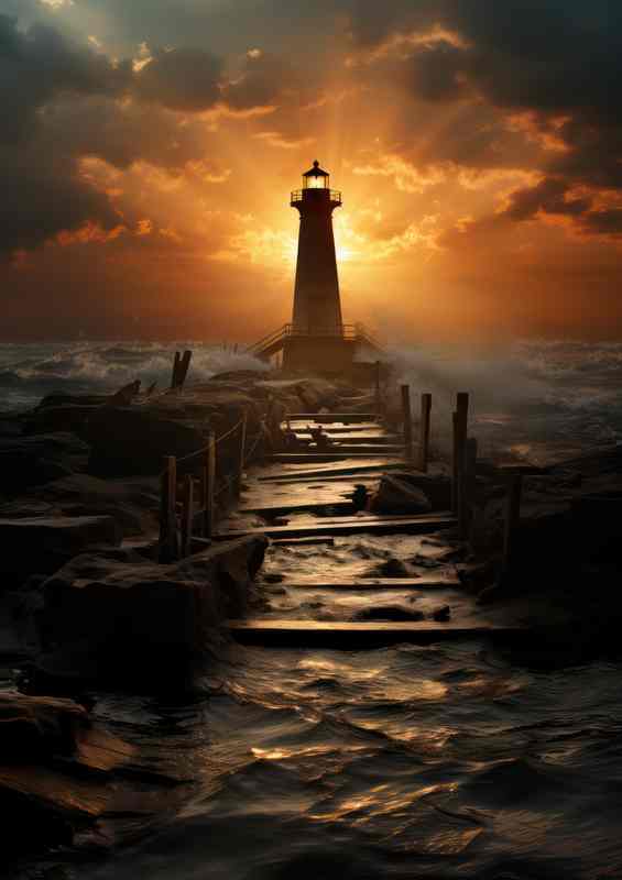 Gilded Horizon Lighthouse in Golden Skies
