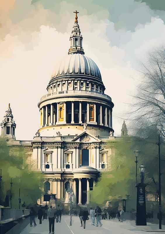 London church saint pauls watercolour style